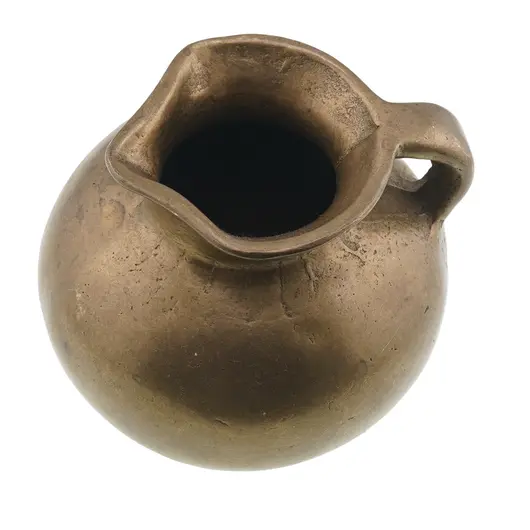 Vas rotund vintage din bronz cu gat scurt si maner lateral, 9cm, imagine 2
