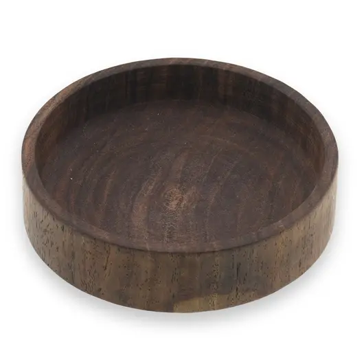 Bol rotund vintage mic din lemn sculptat manual, finisaj natural inchis, 12,5cm