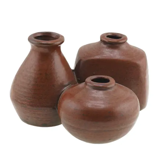 Set decorativ vintage din ceramica maro, trei vase unite