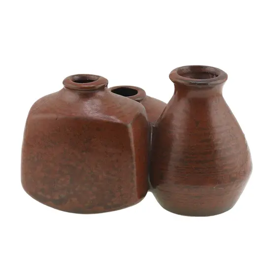 Set decorativ vintage din ceramica maro, trei vase unite, imagine 2