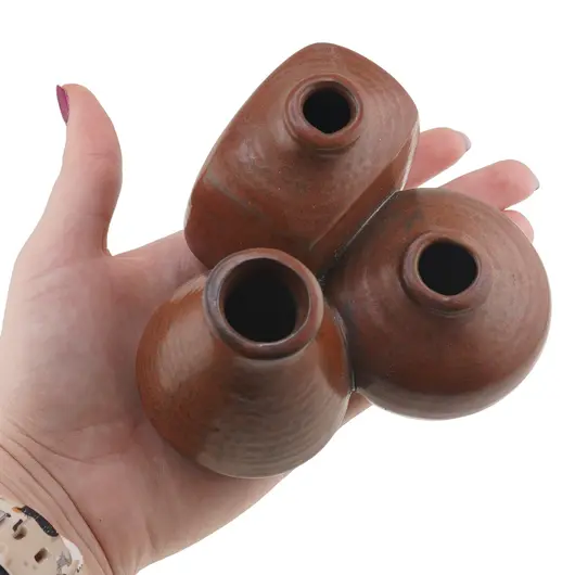 Set decorativ vintage din ceramica maro, trei vase unite, imagine 3