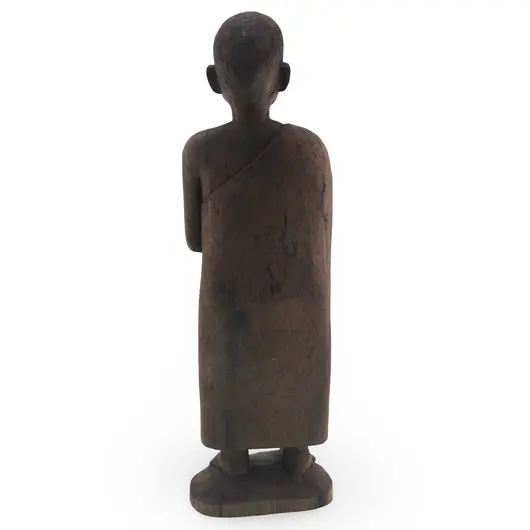 Statueta vintage din lemn sculptat manual, calugar in picioare, 27,5cm, imagine 2
