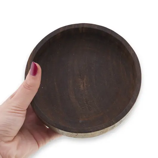 Bol rotund vintage mic din lemn sculptat manual, finisaj natural inchis, 12,5cm, imagine 3