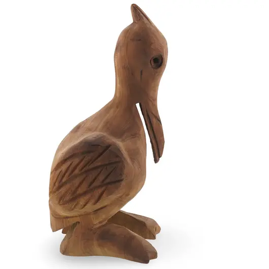 Figurina vintage din lemn sculptat manual, pelican, 21cm, imagine 2