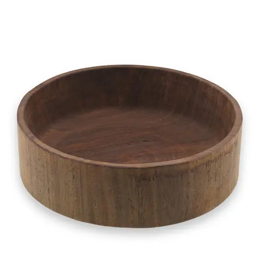 Bol rotund mediu vintage din lemn sculptat manual, finisaj natural inchis, 18cm