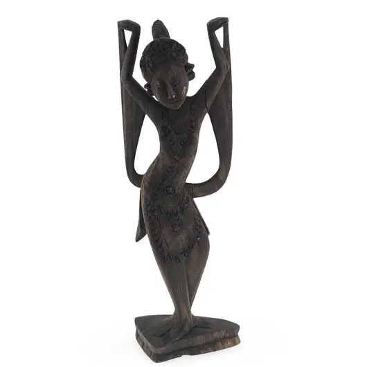Statueta vintage din lemn sculptat manual, dansatoare asiatica, 22cm
