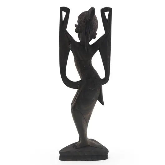 Statueta vintage din lemn sculptat manual, dansatoare asiatica, 22cm, imagine 2