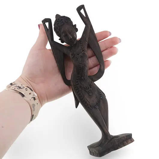 Statueta vintage din lemn sculptat manual, dansatoare asiatica, 22cm, imagine 3