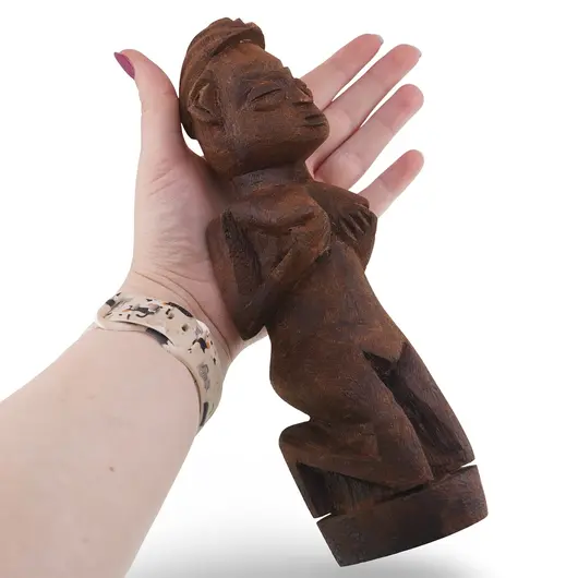 Statueta africana vintage din lemn sculptat manual, femeie in picioare, 20cm, imagine 3