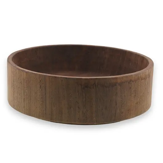 Bol rotund mediu vintage din lemn sculptat manual, finisaj natural inchis, 18cm, imagine 2
