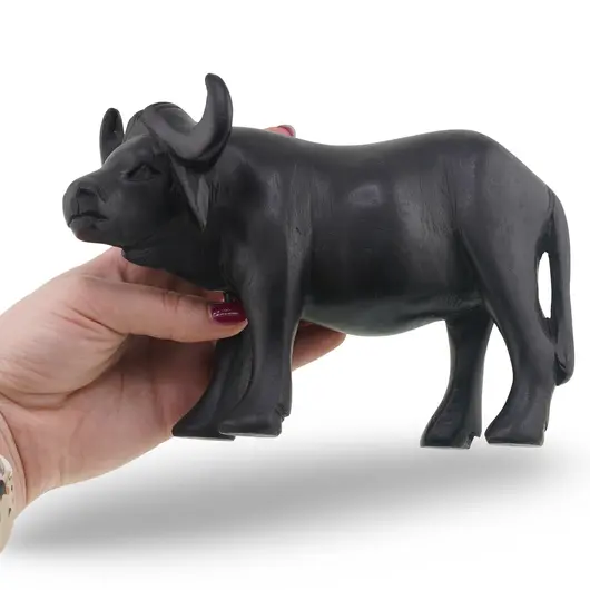 Figurina vintage din lemn sculptat manual, bivol negru, 17cm, imagine 3