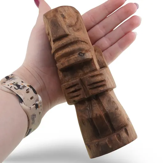 Statueta vintage din lemn sculptat manual, model tribal, 15cm, imagine 3