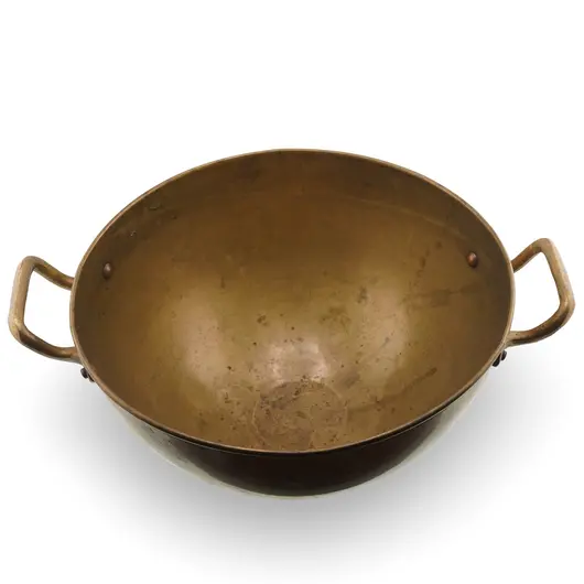 Vas adanc vintage din alama cu manere laterale, 31cm, imagine 2