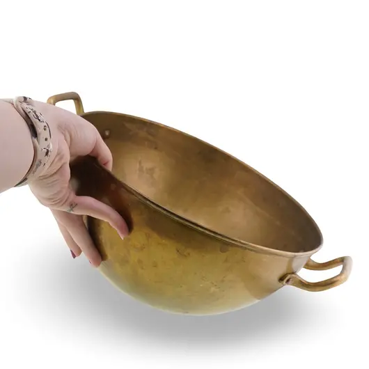 Vas adanc vintage din alama cu manere laterale, 31cm, imagine 3