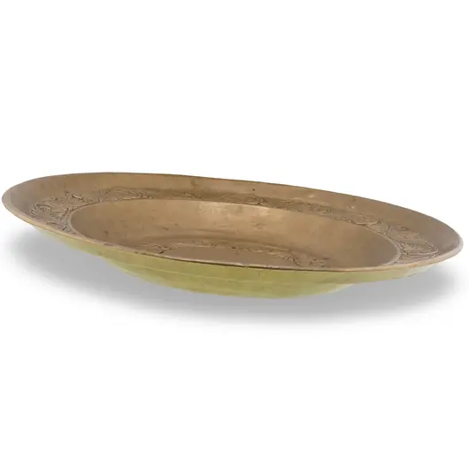 Farfurie vintage din alama gravata, model vegetal oriental, 29cm, imagine 2