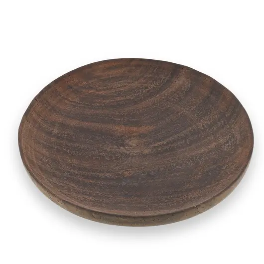 Farfurie rotunda vintage din lemn sculptat manual, finisaj rustic inchis, 10cm