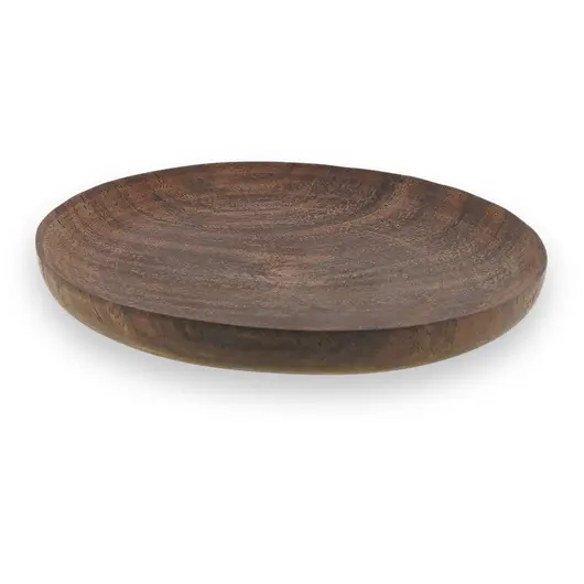 Farfurie rotunda vintage din lemn sculptat manual, finisaj rustic inchis, 10cm, imagine 2