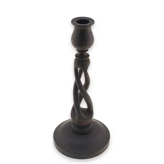 Sfesnic vintage din lemn sculptat manual, model spiralat cu baza larga, 23cm, imagine 2