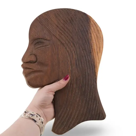 Decoratiune vintage din lemn sculptat manual, portrete pereche barbat si femeie, 29-32cm, imagine 2