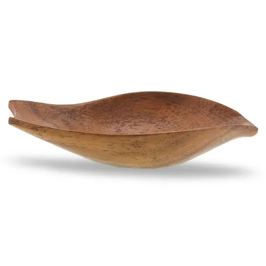 Bol decorativ vintage din lemn sculptat manual, forma de frunza, 15cm, imagine 2