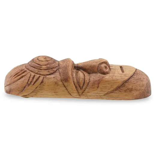 Masca africana vintage din lemn sculptat manual, model deschis la culoare, 12cm, imagine 2