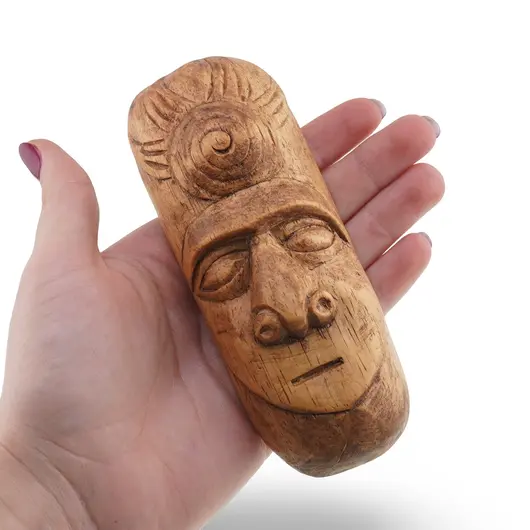 Masca africana vintage din lemn sculptat manual, model deschis la culoare, 12cm, imagine 3