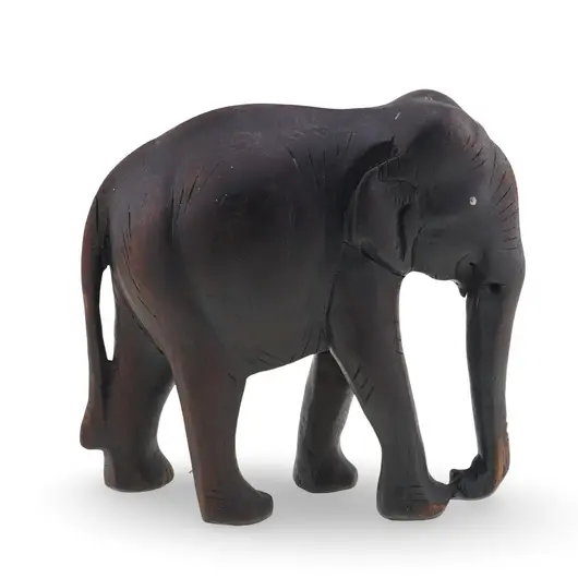 Figurina vintage din lemn sculptat manual, elefant cu finisaj inchis, 12cm