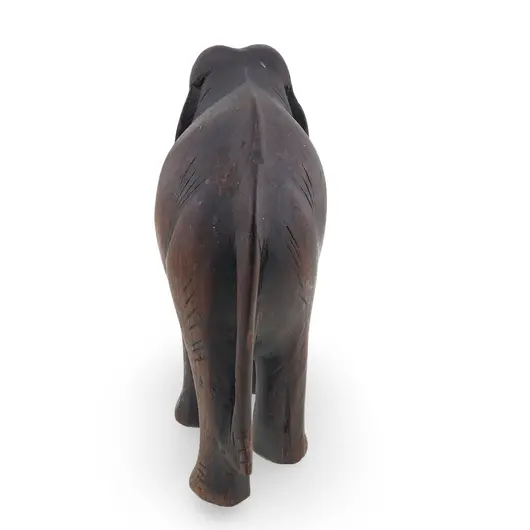 Figurina vintage din lemn sculptat manual, elefant cu finisaj inchis, 12cm, imagine 2