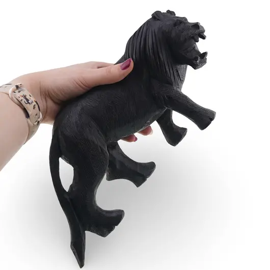 Figurina leu vintage din lemn sculptat manual, model realist in mers, 25cm, imagine 3