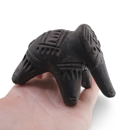 Figurina elefant vintage din lut cu motive tribale sculptate, 9cm, imagine 3