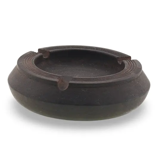 Scrumiera vintage din lemn sculptat manual, model rotunjit cu margini fine, 10cm