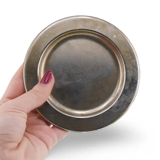 Farfurie rotunda vintage din metal argintiu, finisaj mat, 11cm, imagine 3