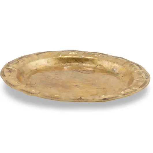 Tava rotunda din alama vintage, model auriu cu margine decorata, 11cm, imagine 3