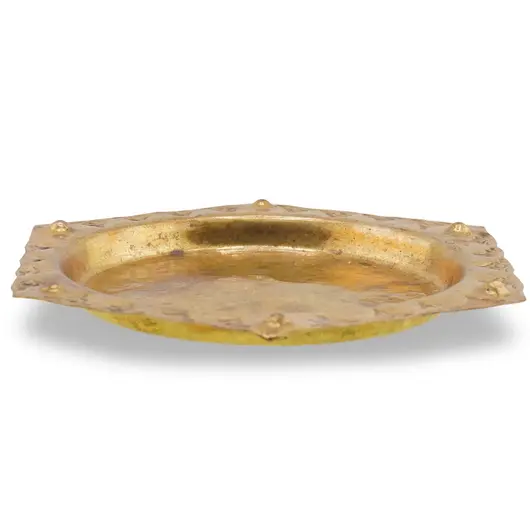 Tava rotunda din alama vintage, model auriu cu margine patrata si decorata, 11,5cm, imagine 2