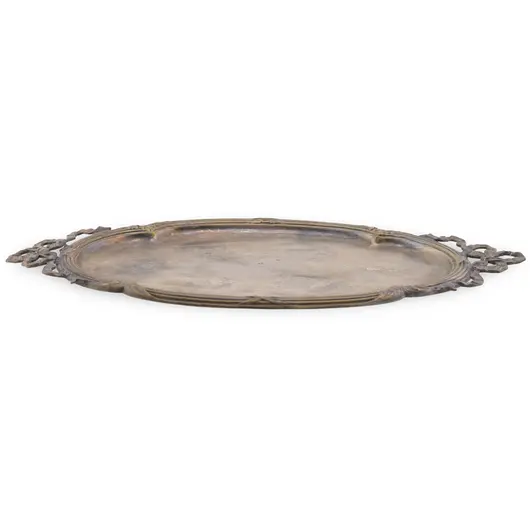 Tava ovala vintage, model argintiu cu manere decorative, 23cm, imagine 3