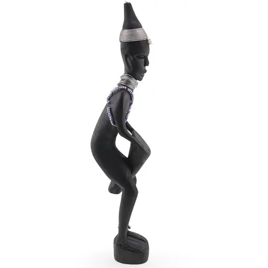 Statueta africana vintage, model din lemn inchis cu margele, 32cm, imagine 3