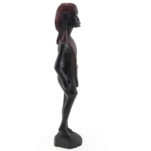 Statueta africana vintage, model din lemn inchis cu detalii maro, 20,5cm, imagine 2