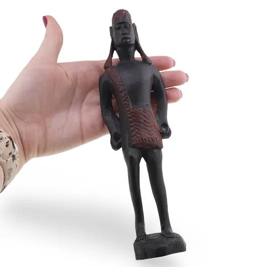 Statueta africana vintage, model din lemn inchis cu detalii maro, 20,5cm, imagine 5