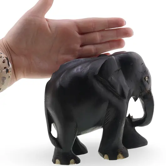 Figurina elefant din lemn vintage, model sculptat manual negru, 13cm, imagine 5