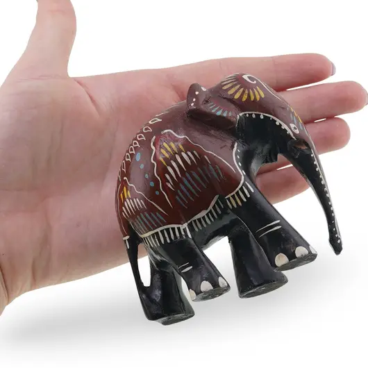 Figurina elefant din lemn vintage, model pictat manual colorat, 8cm, imagine 5