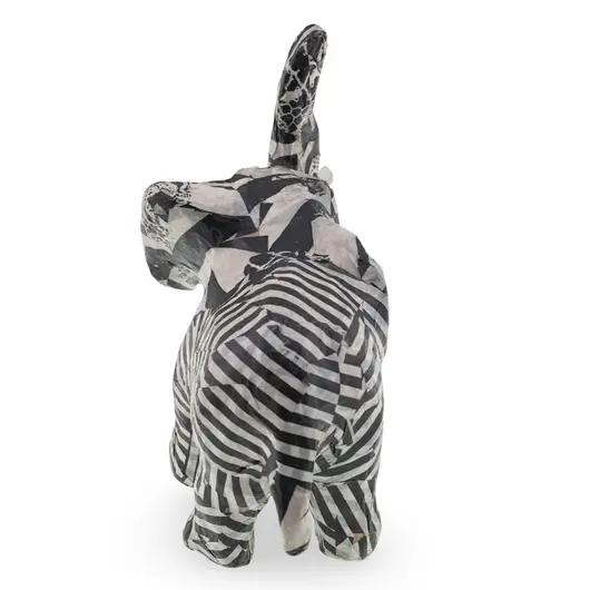 Figurina elefant vintage, model alb-negru cu dungi si colaje grafice, 11cm, imagine 3