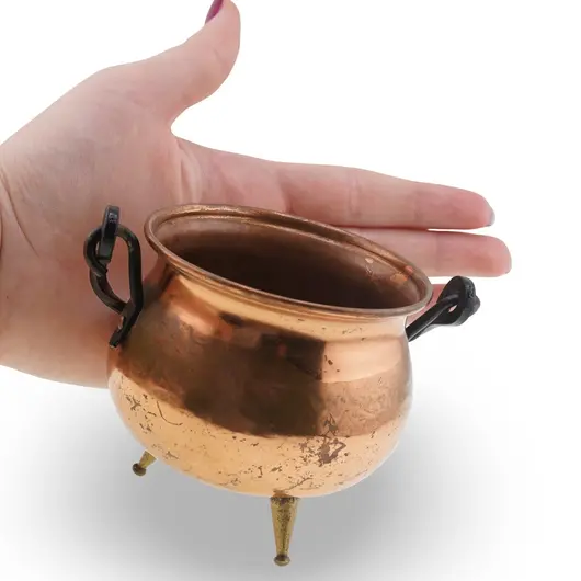 Ceaun mic din cupru vintage, model cupru cu picioare aurii, 8cm, imagine 4