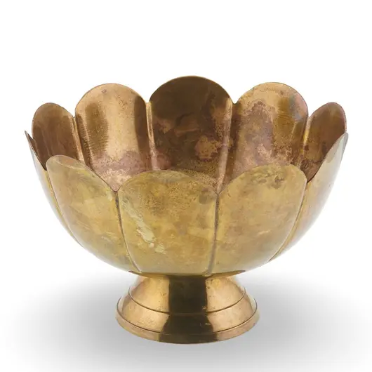 Bol decorativ din alama vintage, model auriu in forma de floare, 13cm