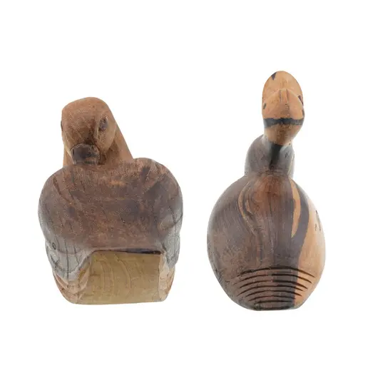 Set decorativ 2 rate din lemn vintage, model sculptat manual maro natur, 15-16cm, imagine 3
