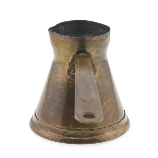 Ibric din alama vintage, model auriu cu maner lung, 15cm, imagine 3