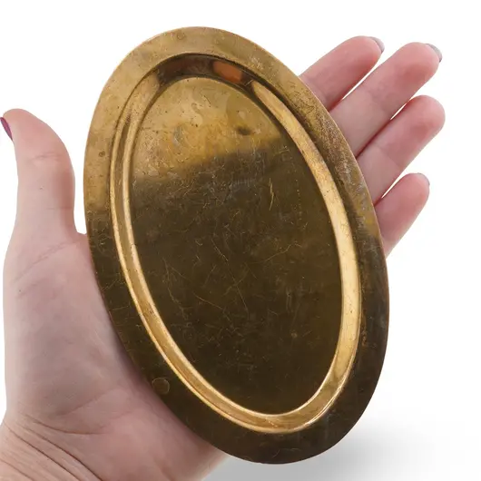 Farfurie simpla din alama vintage, model oval auriu, 13cm, imagine 5