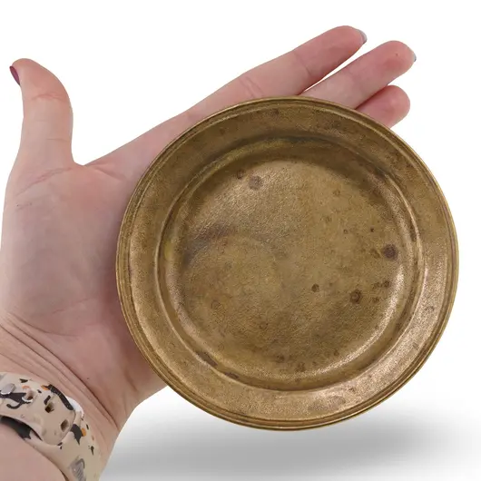 Farfurie mica din alama vintage, model rotund simplu, 11cm, imagine 5