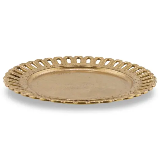 Farfurie decorativa din alama vintage, model rotund cu margine decupata, 10,5cm, imagine 2