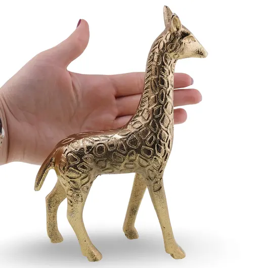 Figurina girafa din metal vintage, model auriu texturat, 19cm, imagine 4