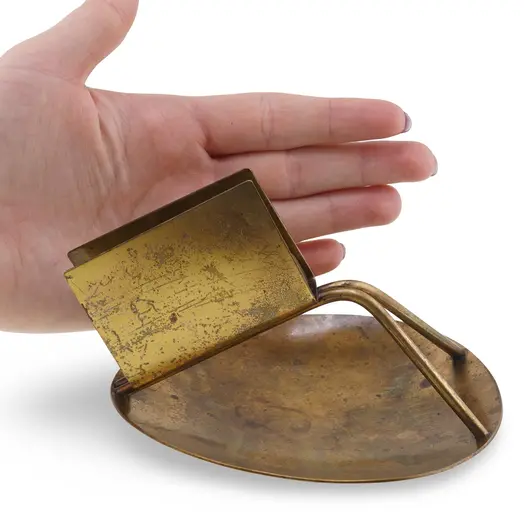 Suport pentru scrisori din alama vintage, model auriu cu tava ovala, 12cm, imagine 4